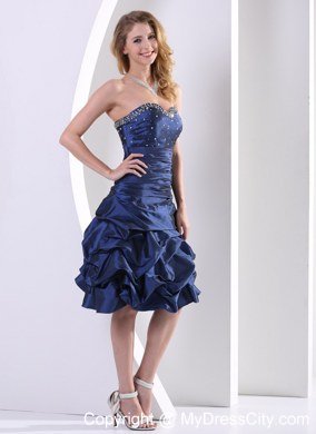 Navy Blue Beaded Knee-length Bridesmaid Dress with Ruffles Layer