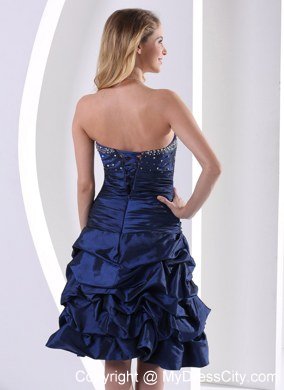 Navy Blue Beaded Knee-length Bridesmaid Dress with Ruffles Layer