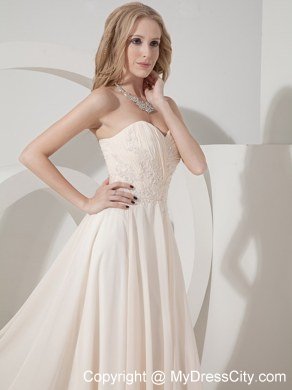 Champagne Column Sweetheart Chiffon Bridesmaid Dress with Appliques