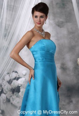 Unique Hem Beaded Strapless Floor-length Teal Satin Bridesmaid Dress