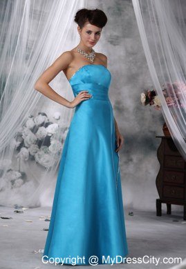 Unique Hem Beaded Strapless Floor-length Teal Satin Bridesmaid Dress