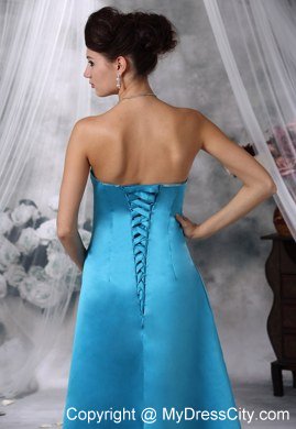 Unique Hem Beaded Strapless Floor-length Teal Satin Bridesmaid Dress