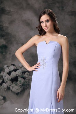 Lilac V-neck Strapless Floor-length Bridesmaid Dress with Appliques