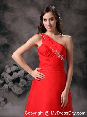 Red One Shoulder Maternity Bridesmaid Dress Chiffon with beading