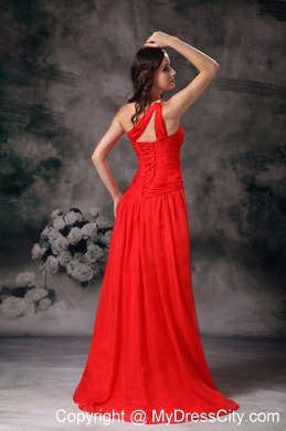 Red One Shoulder Maternity Bridesmaid Dress Chiffon with beading