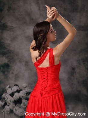 Red One Shoulder Maternity Bridesmaid Dress Chiffon with beading