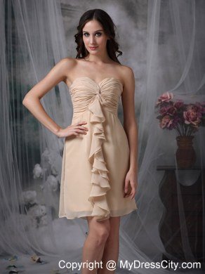 Champagne Sheath Mini-length Chiffon Ruches Junior Bridesmaid Dress