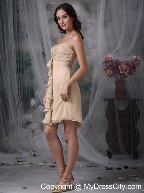 Champagne Sheath Mini-length Chiffon Ruches Junior Bridesmaid Dress