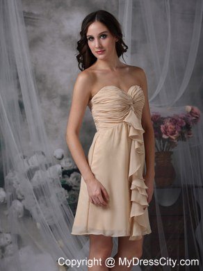 Champagne Sheath Mini-length Chiffon Ruches Junior Bridesmaid Dress