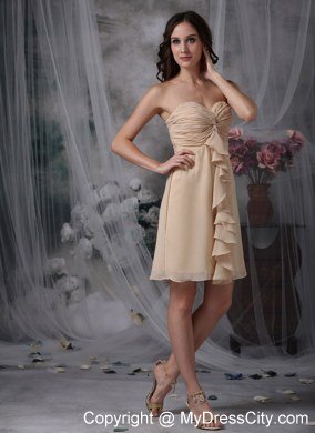 Champagne Sheath Mini-length Chiffon Ruches Junior Bridesmaid Dress