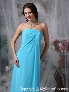 Baby Blue Empire Strapless Bridesmaid Dress Chiffon Floor-length