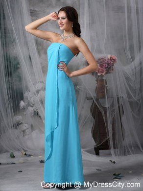 Baby Blue Empire Strapless Bridesmaid Dress Chiffon Floor-length