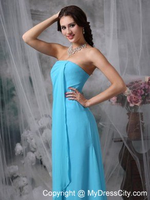 Baby Blue Empire Strapless Bridesmaid Dress Chiffon Floor-length