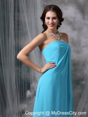 Baby Blue Empire Strapless Bridesmaid Dress Chiffon Floor-length