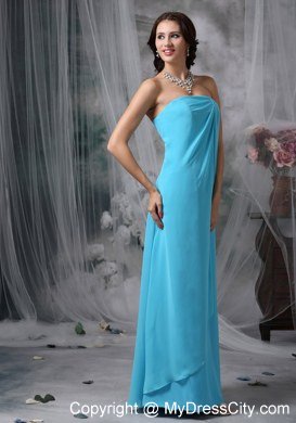 Baby Blue Empire Strapless Bridesmaid Dress Chiffon Floor-length