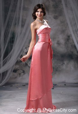 Watermelon Bowknot Beads Decorate Taffeta Junior Bridesmaid Dress