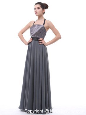 Grey Empire Halter Top Ruch Black Belt Junior Bridesmaid Dress