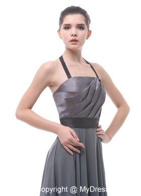 Grey Empire Halter Top Ruch Black Belt Junior Bridesmaid Dress