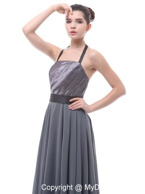 Grey Empire Halter Top Ruch Black Belt Junior Bridesmaid Dress