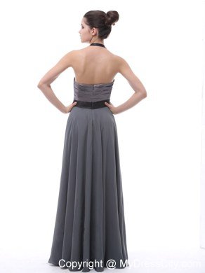 Grey Empire Halter Top Ruch Black Belt Junior Bridesmaid Dress