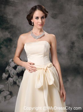 Light Yellow Empire Floor-length Chiffon Sashes Bridesmaid Dress