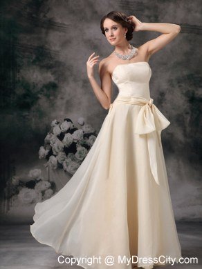 Light Yellow Empire Floor-length Chiffon Sashes Bridesmaid Dress