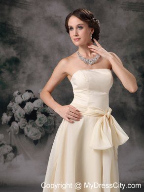 Light Yellow Empire Floor-length Chiffon Sashes Bridesmaid Dress