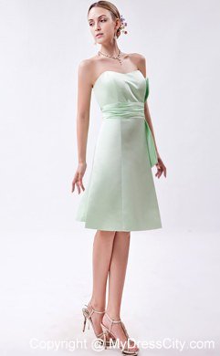 Apple Green Column knee-length Taffeta Ruch Maid of Honor Dress