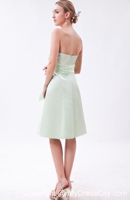 Apple Green Column knee-length Taffeta Ruch Maid of Honor Dress