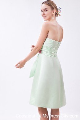 Apple Green Column knee-length Taffeta Ruch Maid of Honor Dress