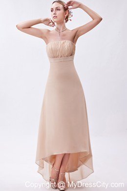 Champagne Empire Strapless High-low Chiffon Ruch Bridesmaid Dress