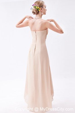 Champagne Empire Strapless High-low Chiffon Ruch Bridesmaid Dress