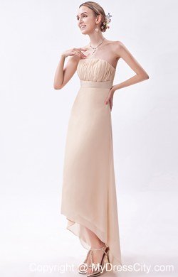 Champagne Empire Strapless High-low Chiffon Ruch Bridesmaid Dress