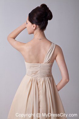 One Shoulder Champagne Mini-length Ruffles Chiffon Bridesmaid Dress