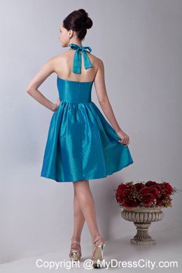 Halter top Teal Princess Bridesmaid Dress Taffeta with Bowknot