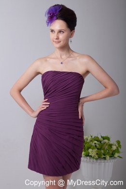 Purple Column Strapless Mini-length Chiffon Dress for Bridesmaid