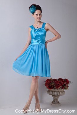 Aqua Blue Knee-length Dress for Junior Bridesmaid with Straps