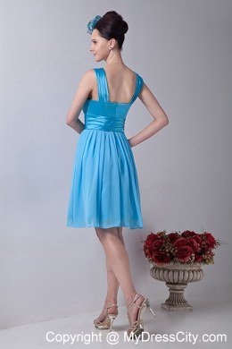 Aqua Blue Knee-length Dress for Junior Bridesmaid with Straps