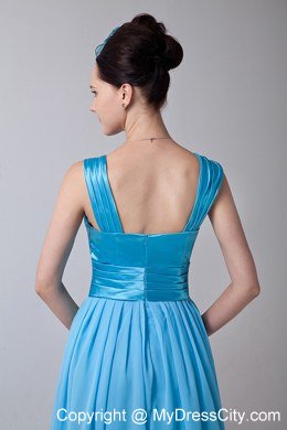 Aqua Blue Knee-length Dress for Junior Bridesmaid with Straps