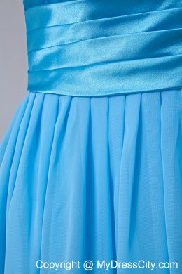 Aqua Blue Knee-length Dress for Junior Bridesmaid with Straps