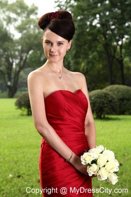 Wine Red Column Sweetheart Mini-length Ruched Bridesmaid Dress