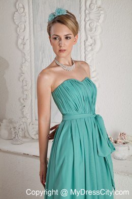 Cheap Turquoise Ruched Sweetheart Bridesmaid Dress with Sash