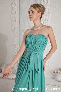 Cheap Turquoise Ruched Sweetheart Bridesmaid Dress with Sash