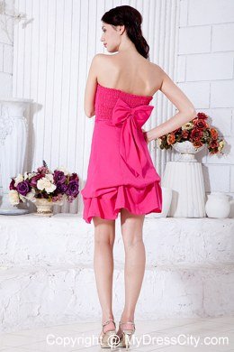 Hot Pink Strapless Maid of Honor Dress Mini-length for Cheap