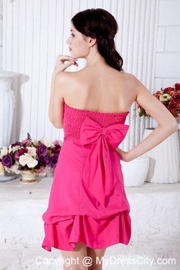 Hot Pink Strapless Maid of Honor Dress Mini-length for Cheap