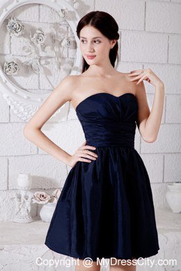 Discount Mini-length Navy Blue Bridesmaid Dress with Ruching