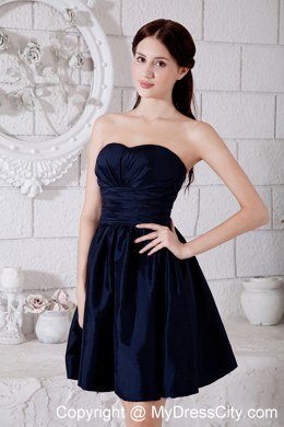 Discount Mini-length Navy Blue Bridesmaid Dress with Ruching