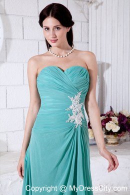 Turquoise Chiffon Appliques Bridesmaid Dress in Ankle-length