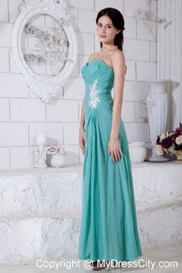 Turquoise Chiffon Appliques Bridesmaid Dress in Ankle-length