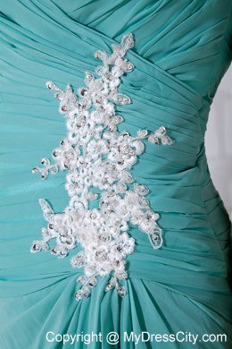 Turquoise Chiffon Appliques Bridesmaid Dress in Ankle-length